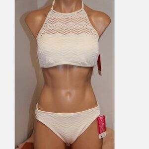 NWT Hula Honey Swimsuit Bikini 2 piece set Sz M High neck Crochet